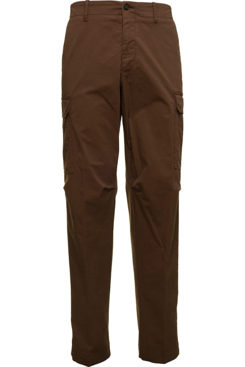 Berwich Man's Brown Washed Cotton Cargo Trousers