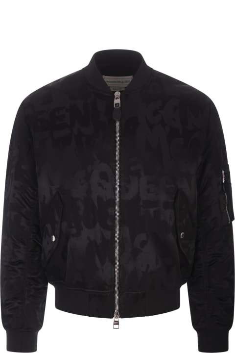 Homeware Alexander McQueen Mcqueen Graffiti Bomber Jacket In Black Polyfaille