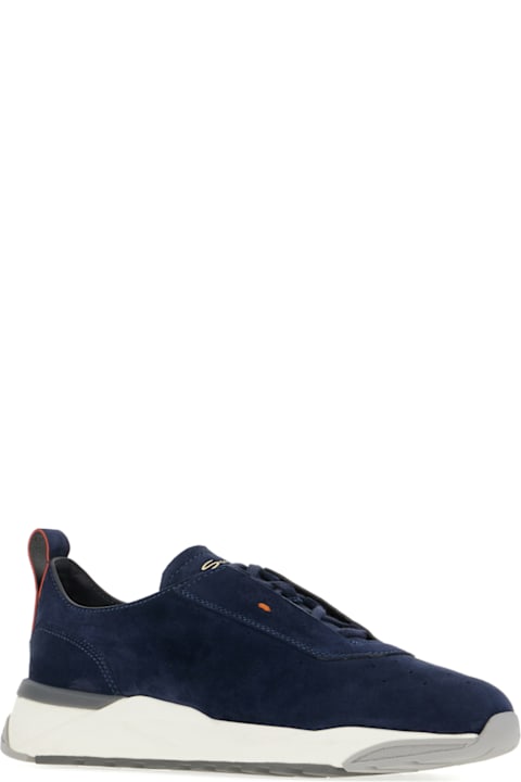 Santoni for Men Santoni Navy Blue Suede Sneakers