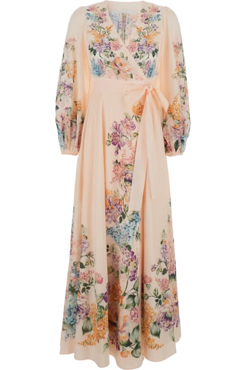 Zimmermann for Women Zimmermann Pink Long Wrap Dress In Cotton Woman