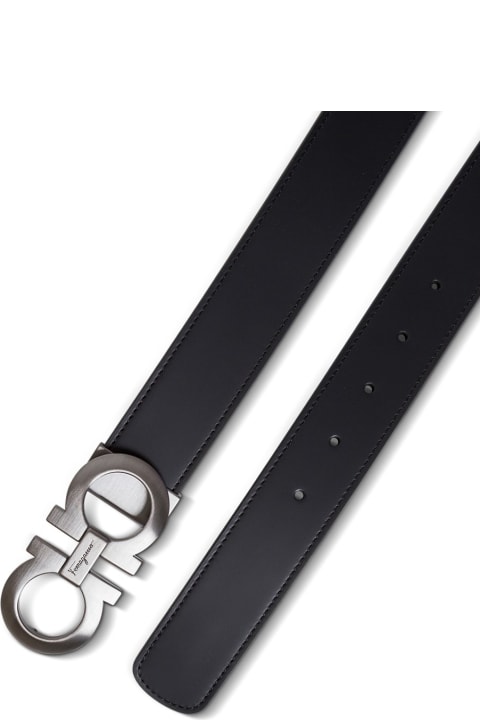 Salvatore Ferragamo Man's Bicolor Leather Belt With  Logo Buckle