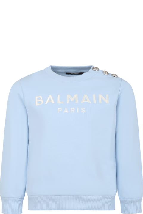 Balmain for Girls Balmain Light Blue Sweatshirt For Girl With Logo