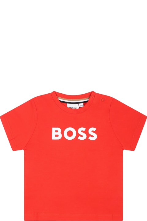 ベビーガールズ トップス Hugo Boss Red T-shirt For Baby Boy With Logo