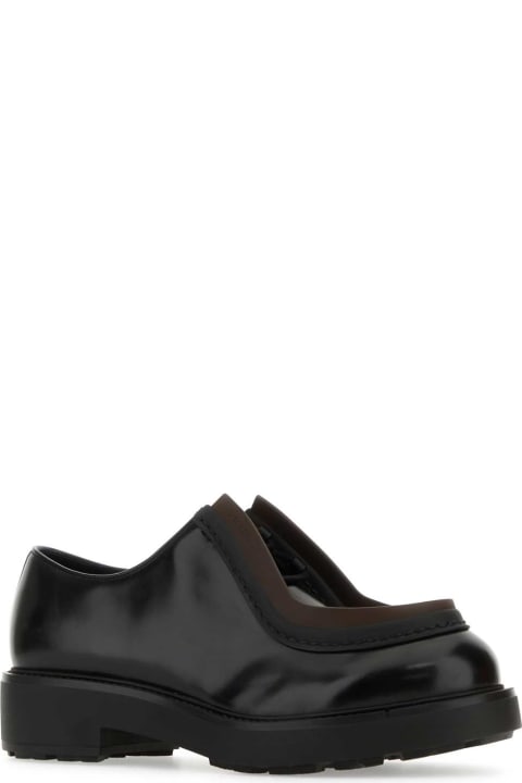 Laced Shoes for Men Prada Black Leather Diapason Lace-up Shoes