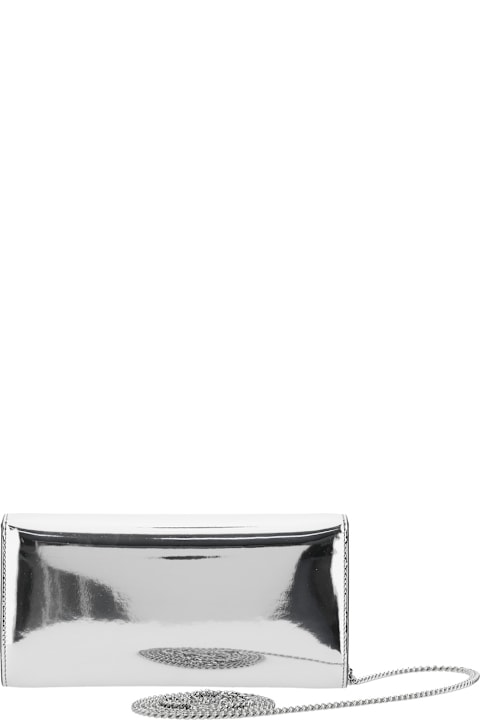 Homeware Jimmy Choo 'emmie' Metallic Envelope Clutch With Logo Lettering On The Front And Chain-link Shoulder Strap In Leather And Fabric Blend Woman