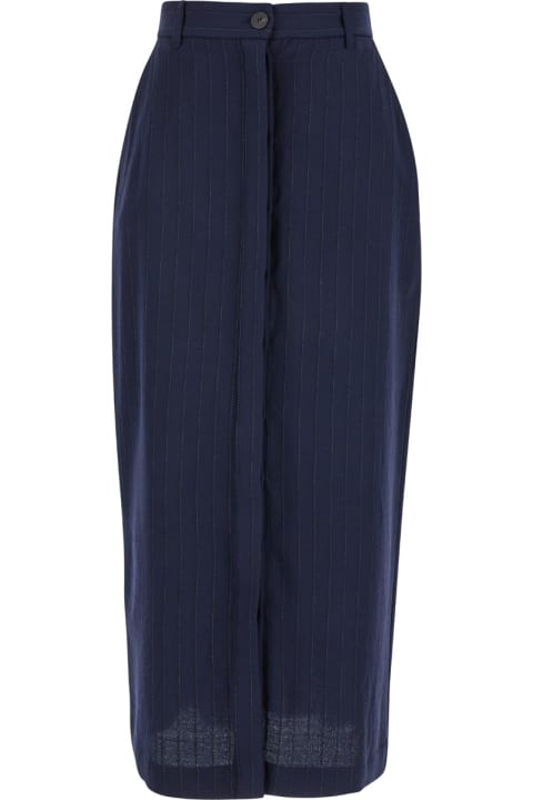 Momonì Skirts for Women Momonì 'noa' Blue Skirt With Pences And All-over Pinstripe Motif In Wool Blend Woman