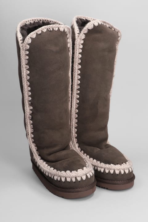 Mou for Kids Mou Eskimo 40 Low Heels Boots In Brown Suede