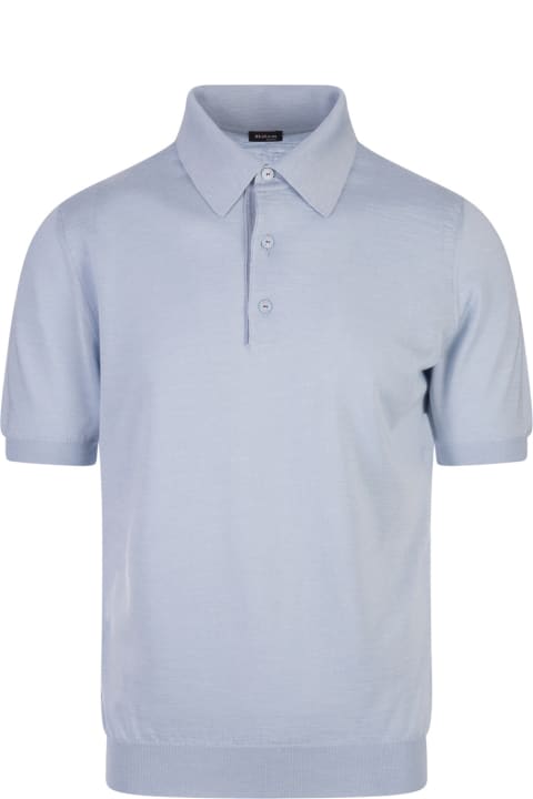 Kiton for Men Kiton Sky Blue Knitted Short-sleeved Polo Shirt