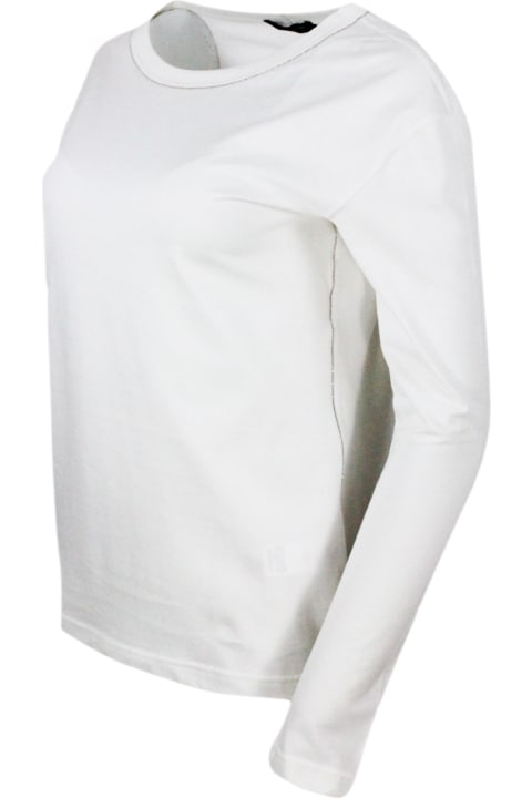 Fashion for Women Fabiana Filippi Crew-neck Long-sleeved Cotton Jersey T-shirt Embellished With Rows Of Monili On The Neck