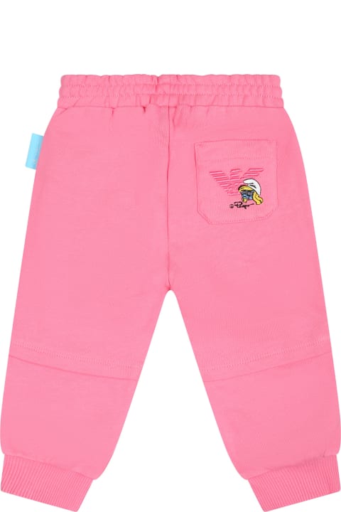 Bottoms for Baby Girls Emporio Armani Pink Sports Trousers For Baby Girl With The Smurfs
