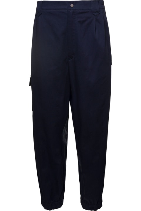 Navy Blue Mid-rise Trousers With Embroidered Logo And Pockets In Cotton Man