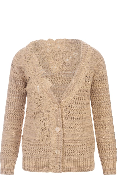 Ermanno Scervino Sweaters for Women Ermanno Scervino Beige Cardigan With Lace And Crystals