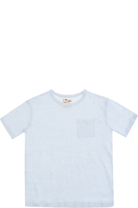 Topwear for Baby Boys MC2 Saint Barth 'alex' Light Blue T-shirt With A Patch Pocket In Jersey Baby