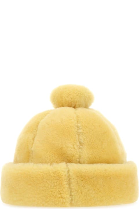 Hats for Men Lanvin Pastel Yellow Shearling Beanie Hat