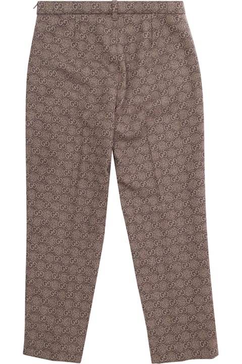 Bottoms for Girls Gucci Brown Pants With Gg Motif And Belt In Wool Girl