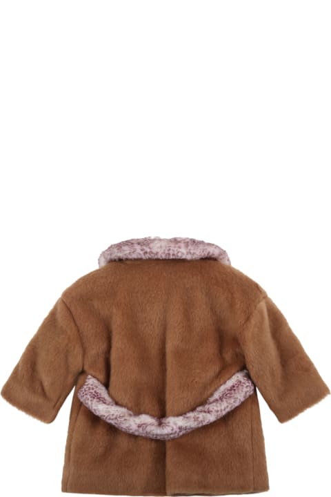 Brown Faux Fur For Baby Girl With Logo