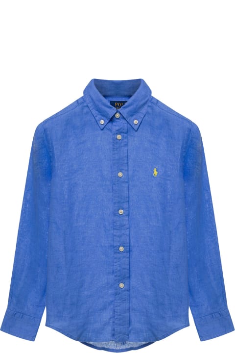 Shirts for Boys Ralph Lauren Blue Shirt With Logo Embroidery In Linen Man