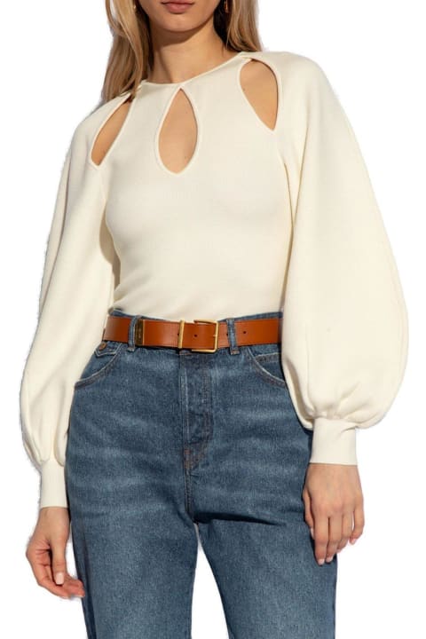 Chloé for Women Chloé Puff-sleeved Cut-out Knit Top