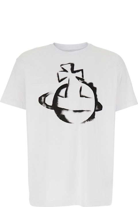 Homeware Vivienne Westwood White Crewneck T-shirt With Maxi Orb Logo Print On The Front In Cotton Man