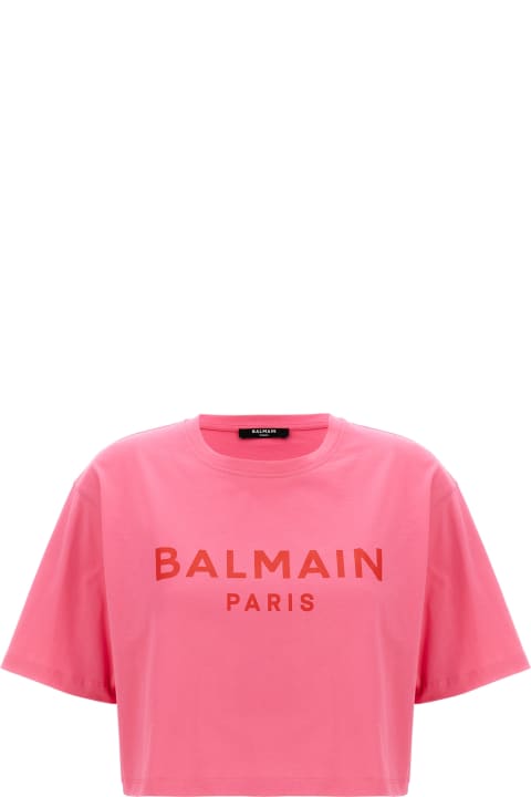 Topwear for Women Balmain Logo Print Cropped T-shirt