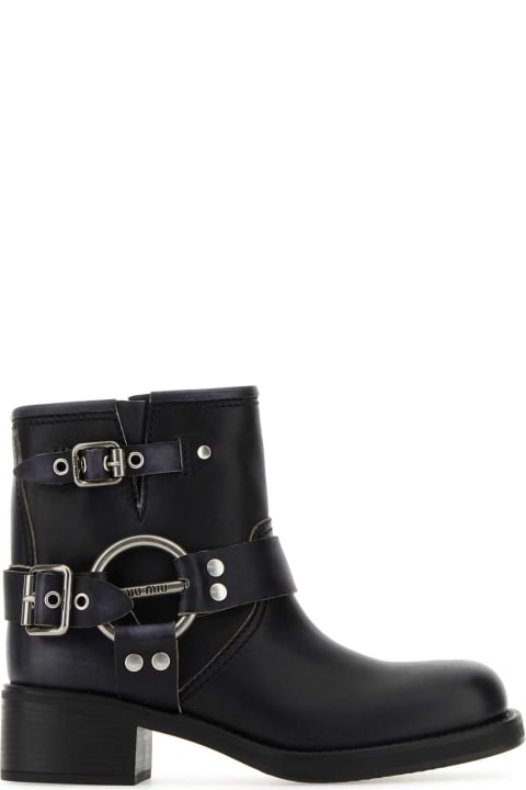 Boots for Women Miu Miu Black Leather Ankle Boots