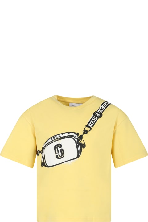 Fashion for Girls Little Marc Jacobs Yellow T-shirt For Girl With Bag Print And Logo