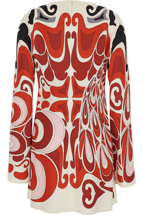 La DoubleJ for Men La DoubleJ Multicolor Crewneck Mini Dress With Flared Sleeves And All-over Geometric Motif In Viscose Stretch Woman