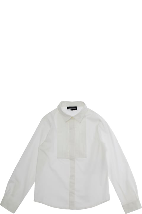Emporio Armani T-Shirts & Polo Shirts for Women Emporio Armani White Shirt With Classic Collar And Ribbed Detail On The Front In Cotton Stretch Boy