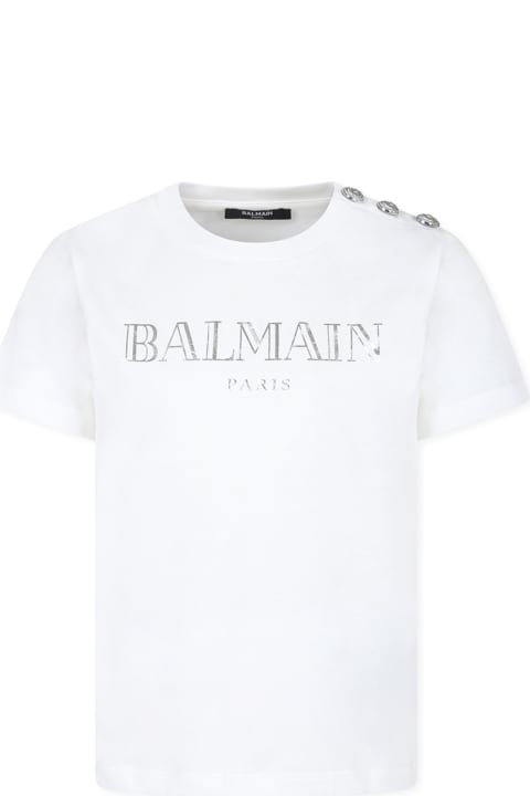 Balmain Clothing for Girls Balmain Ivory T-shirt For Girl With Logo