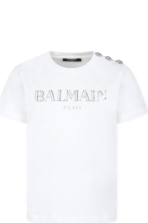 Homeware Balmain Ivory T-shirt For Girl With Logo