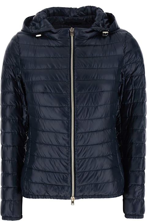 Herno for Women Herno Blue Down Jacket With Drawstring Hood And Logo Plaque On The Rear In Tech Fabric Woman