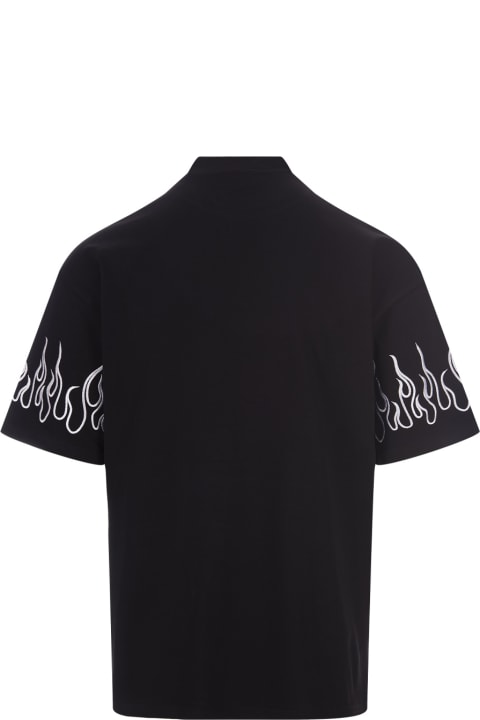 Vision of Super for Men Vision of Super Black T-shirt With Embroidered White Flames