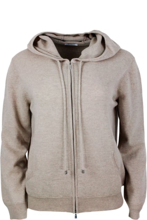 Malo Clothing for Women Malo Sweatshirt Style Sweater In Pure And Soft Cashmere With Hood And Zip Closure