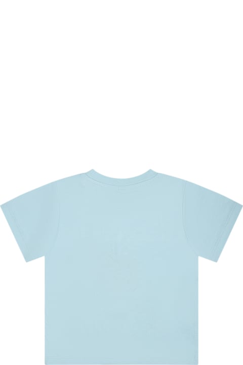 Topwear for Baby Boys Stella McCartney Kids Light Blue T-shirt For Baby Boy With Shark