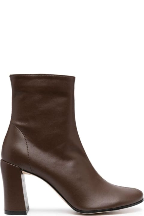 Fashion for Women BY FAR Brown Pointed Ankle Boots With Chunky Heel In Leather Woman