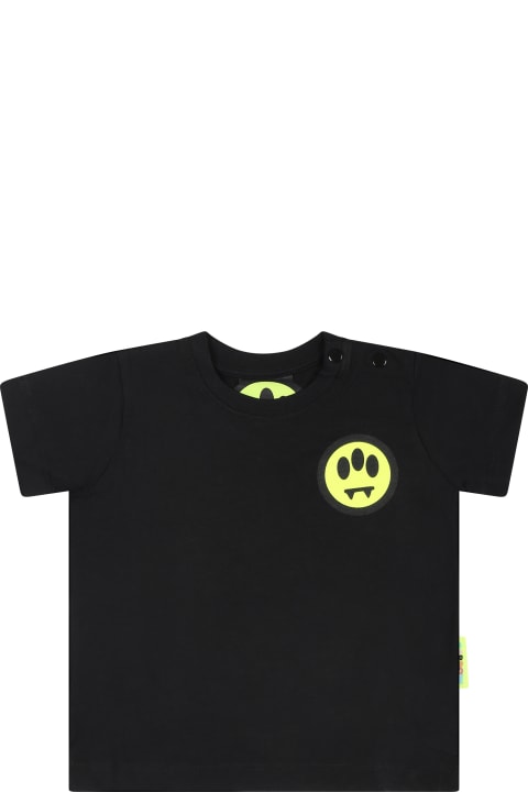 Barrow T-Shirts & Polo Shirts for Baby Girls Barrow Black T-shirt For Babykids With Smiley