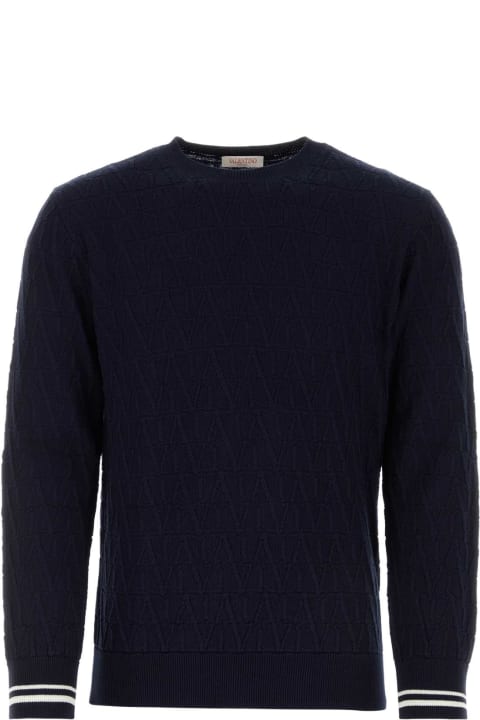 Sweaters for Men Valentino Garavani Dark Blue Cotton Sweater