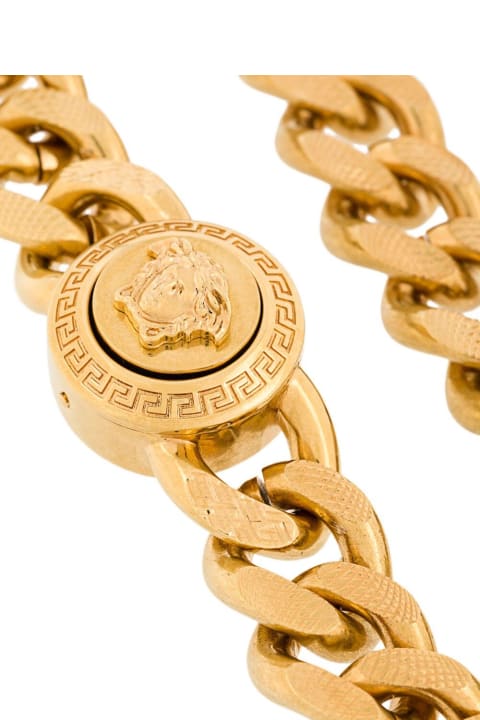 Versace Man's Golden Metal Chain Bracelet With Logo