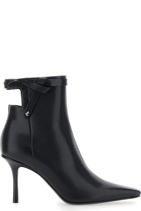 Homeware Jimmy Choo 'camie' Black Ankle Boots With Knot Detail In Leather Woman