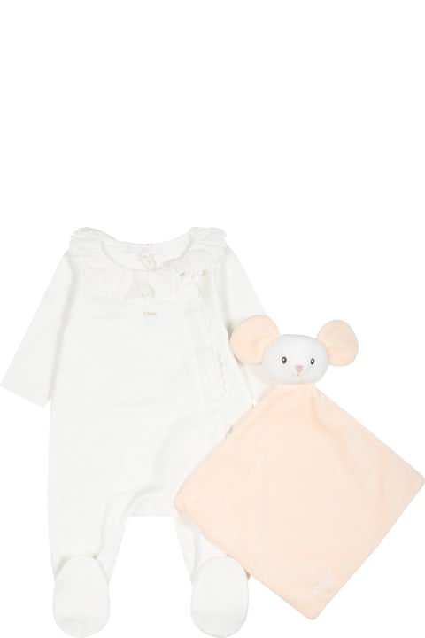Bodysuits & Sets for Baby Girls Chloé White Set For Baby Girl With Logo