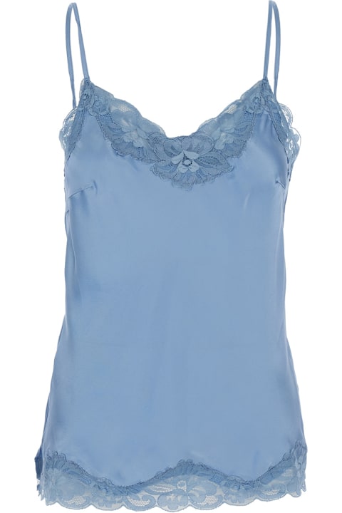 Gold Hawk Clothing for Women Gold Hawk Light Blue Sleeveless Top With Adjustable Spaghetti Straps And Floral Emellishment In Silk Woman
