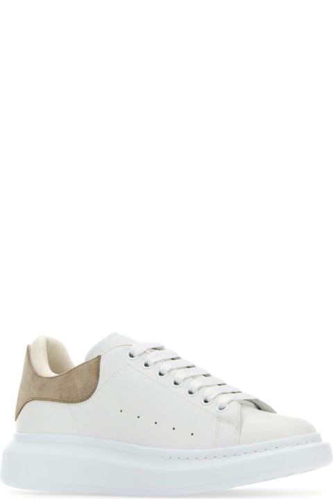 Sneakers for Men Alexander McQueen White Leather Sneakers With Beige Suede Heel