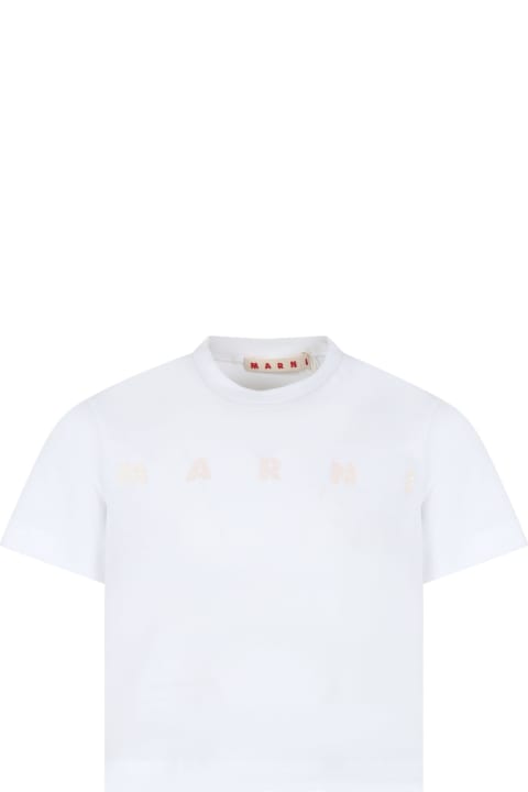 ガールズ Marniのトップス Marni White Crop T-shirt For Girl With Logo