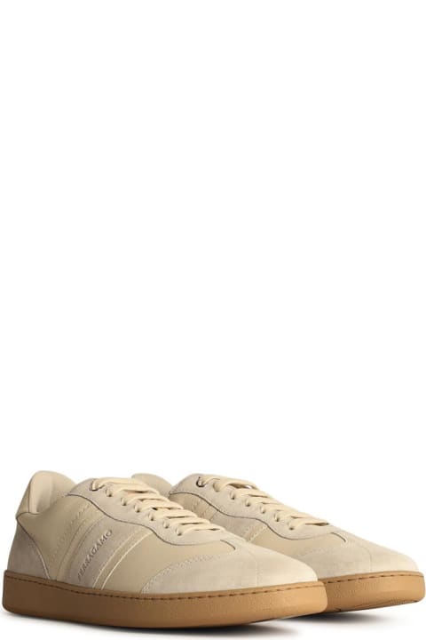 Ferragamo Sneakers for Men Ferragamo Cream Leather Achille 1' Sneakers