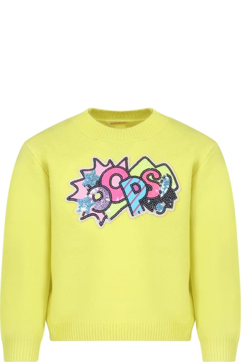 Billieblush Topwear for Girls Billieblush Yellow Sweater For Girl With Multicolor Writing