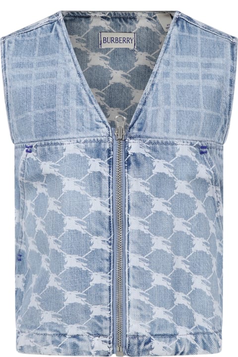 Coats & Jackets for Girls Burberry Denim Vest For Girl With Iconic Check And All-over Logo