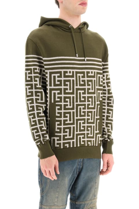 Balmain Fleeces & Tracksuits for Men Balmain Monogram & Stripe Knitted Hoodie