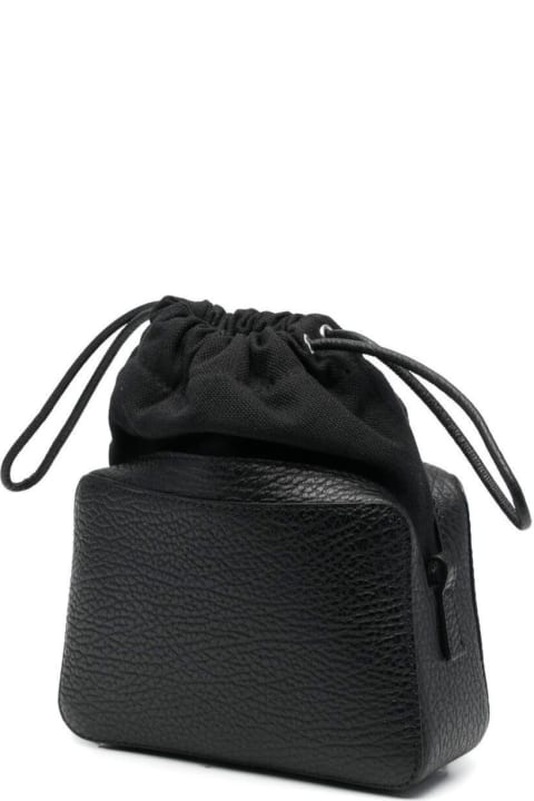 Fashion for Women Maison Margiela '5ac' Small Black Camera Bag With Shoulder Strap And Logo Patch In Grained Leather Woman