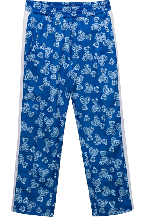 Bottoms for Boys Palm Angels Blue Track Pants With All-over 'paisley' Teddy Bear Print In Cotton Blend Boy