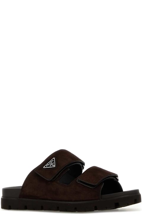 Prada Dark Brown Suede Slippers